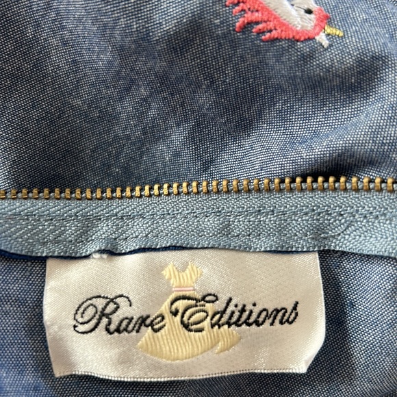 Rare Editions Unicorns Embroidered Chambray Dress w Ruffle Hem & Sleeves - Picture 3 of 8